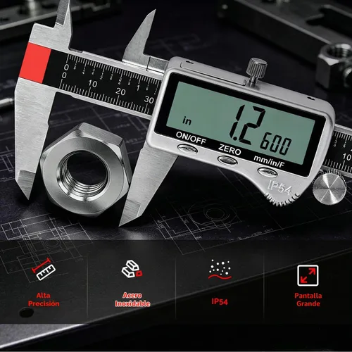 Vista 2 de S&F STEAD & FAST Herramienta de medición de calibrador digital de 6 pulgadas con pantalla LCD extragrande, pinza micrómetro de acero inoxidable