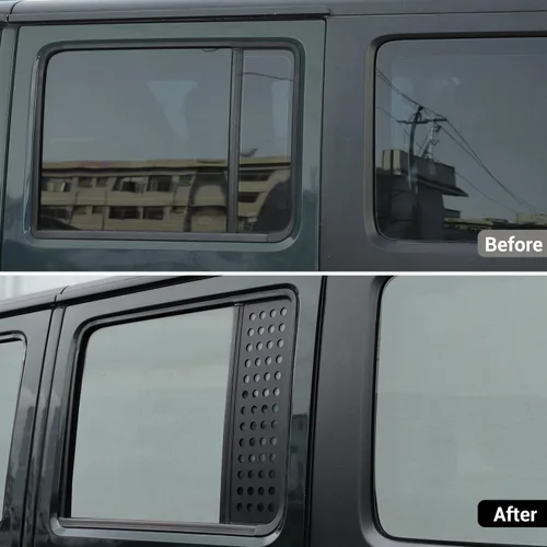 Vista 2 de Hoolcar Adhesivos para ventana de puerta trasera, cubierta de panel de vidrio de aleación de aluminio para Jeep Wrangler JKU 2007-2017, 4 puertas