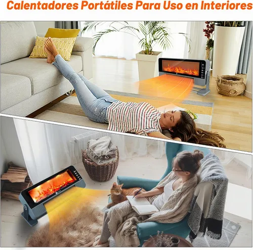 Vista 3 de Calentador de espacio, calentador de chimenea, calentadores para uso en interiores con efecto de llama 3D, aire acondicionado portátil de 1500 W