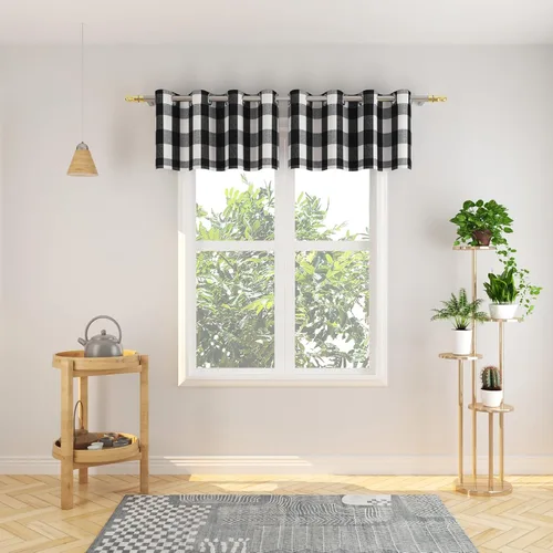 Vista 129 de Cortinas de 24 pulgadas de largo con diseño Buffalo Check Gingham Plaid para ventanas de cocina y baño, tratamiento para ventanas con 2 paneles