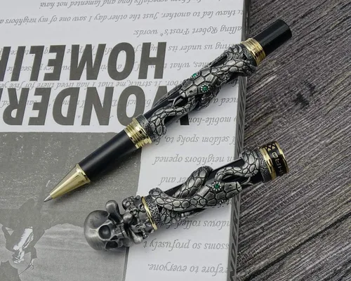 Vista 6 de Jinhao Snake Roller - Bolígrafo de metal, color negro con cabeza de calavera