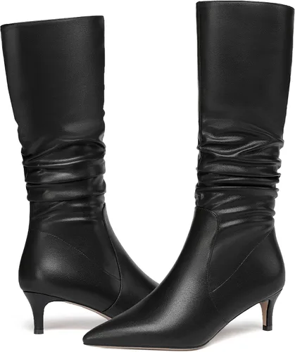 Vista 6 de WAYDERNS Womens Dating Solid Zip Pointed Toe Fashion Matte Kitten Low Heel Mid Calf Boots 2 Inch