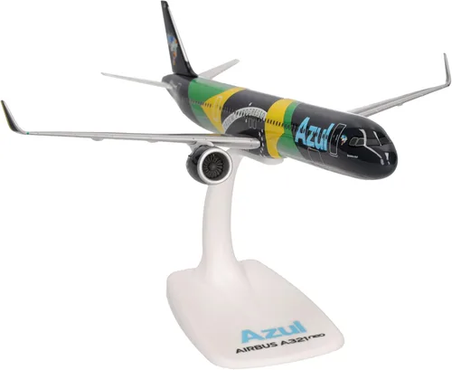 Vista 4 de Herpa Airplane Model Airbus A321neo Azul Bandera Brasileña a Escala de 1:200, Miniatura de Plástico con pedastal, Edificio Modelo, Edición