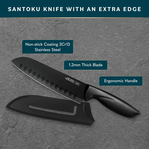 Vista 4 de Home Hero Santoku Cuchillo con funda - Cuchillo de acero inoxidable de alto carbono Negro