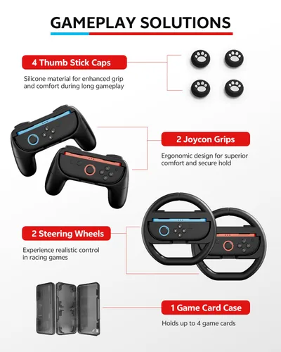 Vista 9 de Pro Controllers Accessories Bundle for Nintendo Switch 2 18-in-1: Carrying Case, Screen Protector, Thumb Grip for Joycon, Dockable Console