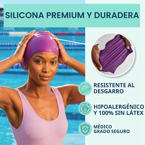 Vista 3 de Limmys Gorro de Natación Premium para Mujeres con Cabello Largo – Gorro de Natación de Silicona Suave para Mujeres – Cómodo, Ajuste con Espacio Negro