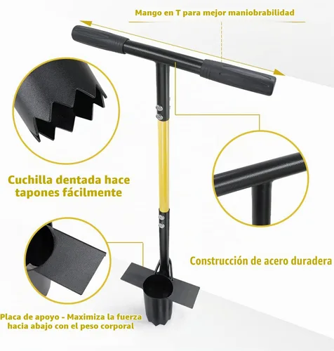 Vista 8 de Jardineer Herramienta de maceta de bulbos, tapón de césped de mango largo con base dentada, trasplantador automático de bulbos pequeños para Juego
