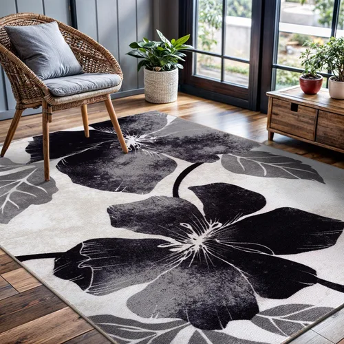 Vista 29 de CAMILSON Solana - Alfombra moderna con diseño floral de 2 x 3 pies, antideslizante y parte trasera de goma, negro - flores grises, alfombra