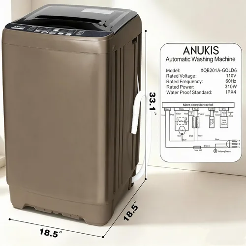 Vista 8 de Anukis Lavadora totalmente automática, capacidad de 13 libras, lavadora compacta de lavandería con bomba de drenaje, 10 programas de lavado y 8