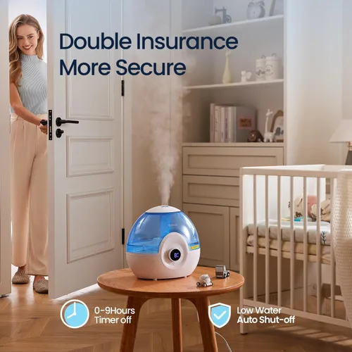 Vista 4 de raydrop Humidificadores de 2.2L para dormitorio, humidificadores de niebla fría con temporizador, perilla digital, humidificador pequeño silencioso