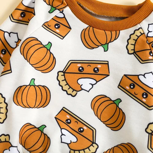 Vista 5 de Kayotuas Conjunto de camisa y pantalones de manga larga con cuello redondo para bebé, disfraz de calabaza, fantasma, calabaza, fantasma, camiseta