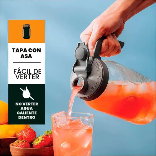 Vista 2 de County Line Kitchen Jarra de Vidrio Tipo Mason con Tapa - Boca Ancha, 2 Cuartos de Galón (64 oz) - Resistente, A Prueba de Fugas - Jarra para Té
