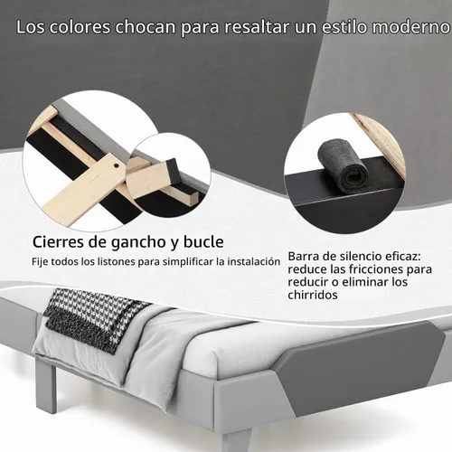 Vista 9 de GIANTEX Marco de cama tapizado de terciopelo completo con cabecero, cama de plataforma moderna con listones de madera fuertes y estribo de 2