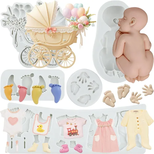 Vista 10 de Molde de silicona para pastel de bebé con temática de baby shower, moldes para pies de bebé para decoración de pastel de cumpleaños de bebé