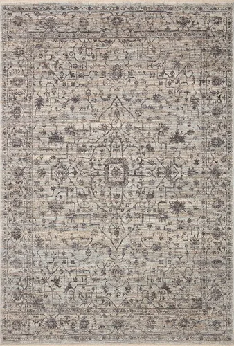 Vista 3 de Loloi Sorrento Collection SOR-01 Mist/Charcoal - Alfombra decorativa redonda de 5 pies y 3 pulgadas x 5 pies y 3 pulgadas Niebla / Carbón vegetal
