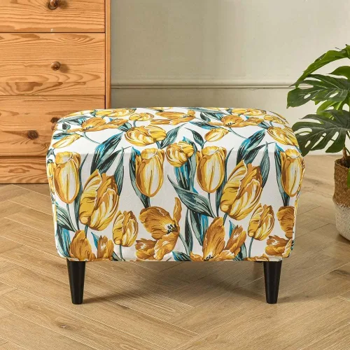 Vista 3 de Funda elástica otomana rectangular para taburete, funda de elastano estampada para reposapiés, protector antideslizante para reposapiés, con parte #1