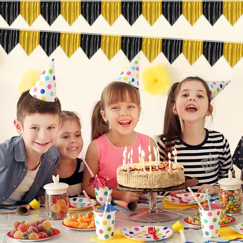 Vista 4 de Pancarta 3P con flecos metálicos para colgar en la pared, telón de fondo para desfiles, flotadores, guirnaldas, bodas, fiestas, graduación, clase