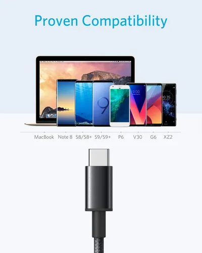 Vista 2 de Anker Cable de USB a USB C, cable de carga de USB A a USB C para Samsung Galaxy S10 o S10+, LG V30, Beats Fit Pro y más (USB 2.0), color negro