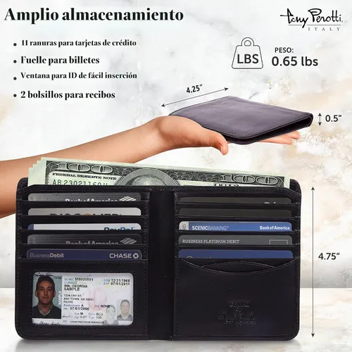 Vista 2 de Tony Perotti Billetera plegable de cuero para hombres, grano completo