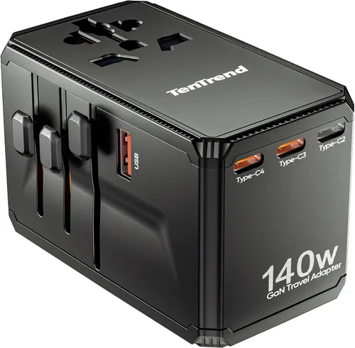 Vista 8 de TenTrend Adaptador de viaje universal, adaptador de corriente internacional de 30 W con 4 puertos USB-C y 1 USB-A, adaptador de enchufe de viaje