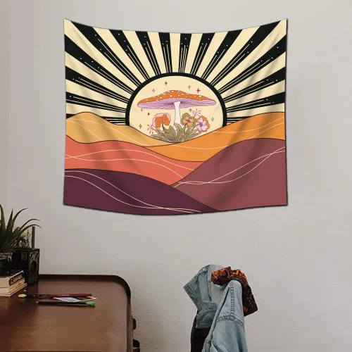 Vista 3 de EWRITN Tapiz de sol de hongos, póster bohemio para decoración del hogar, divertidos tapices colgantes para dormitorio, fiesta, telón de fondo