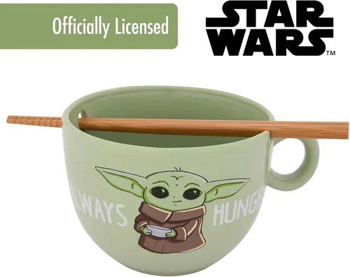 Vista 7 de ICUP Star Wars Mandalorian The Child Always Hungry - Taza de ramen con palillos