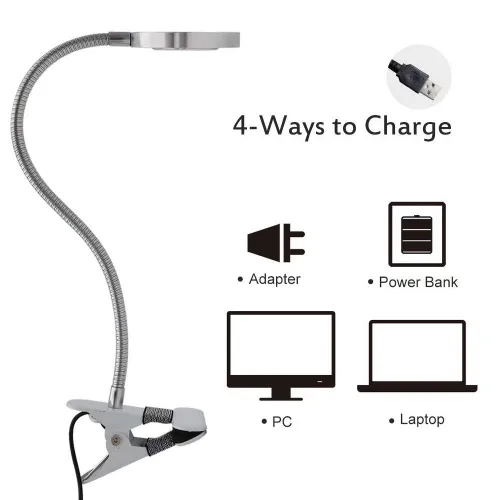 Vista 2 de Pinkiou Lámpara de escritorio con clip con abrazadera para lectura nocturna, arte de uñas, salón de maquillaje, LED, USB, lámpara de abrazadera