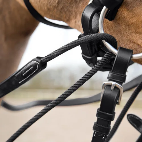 Vista 6 de Horze Sparta Nylon/Cuero Draw Riendas - Negro - Caballo