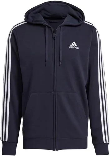 Vista 2 de adidas Essentials - Sudadera con capucha, forro polar, con 3 rayas y cierre completo, para hombre