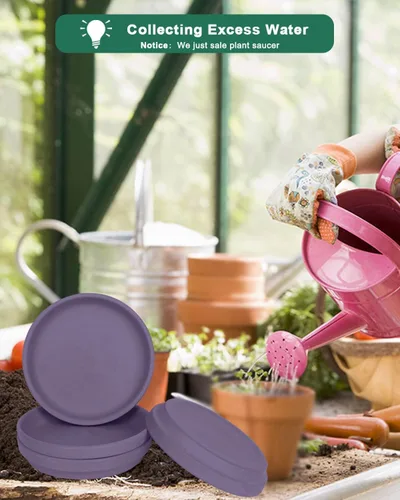 Vista 3 de vensovo Bandeja de Platillos para Macetas de Terracota Morada de 8 Pulgadas - 4 Piezas de Platillos Redondos para Maceteros para Plantas