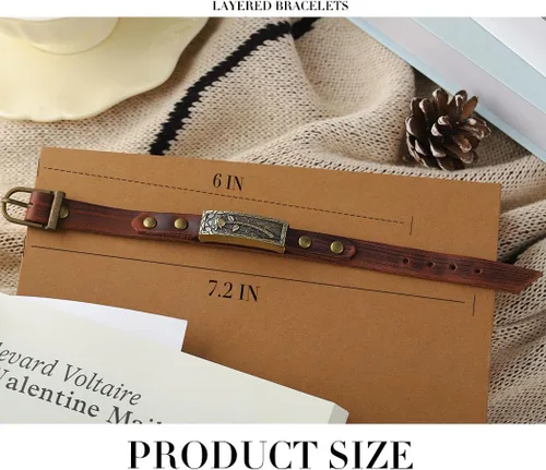 Vista 6 de Pulseras de cuero boho vintage marrón pulsera hebilla hebilla rosa pulseras hechas a mano para mujeres y hombres