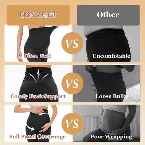 Vista 3 de TNNZEET Leggings de maternidad sobre el vientre con bolsillos, pantalones negros de entrenamiento para yoga y embarazo