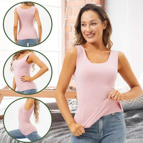Vista 6 de Breathffy 6 piezas de camisetas térmicas sin mangas para mujer, ropa interior sin mangas, camisola de algodón, capa base cálida para mujer