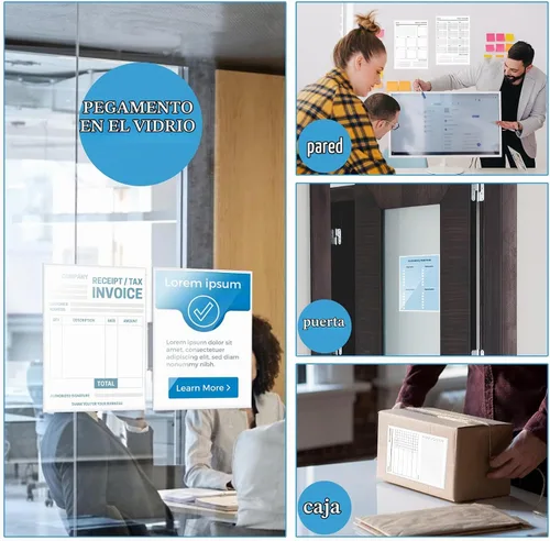 Vista 4 de 100 bolsillos autoadhesivos para exhibición, fundas de papel de 8.5 x 11 pulgadas para comunicación de pared y puerta, protectores de hojas
