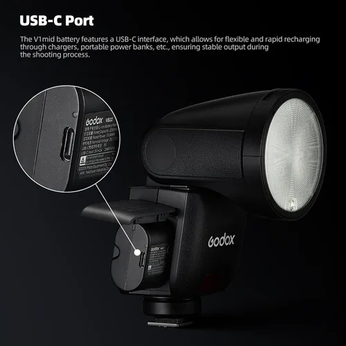 Vista 6 de Godox V1 mid S V1midS Godox Flash para Sony Flash, flash de cámara de cabeza redonda TTL de 55 W, tiempo de reciclaje de 1.7 s, 2.4G X HSS