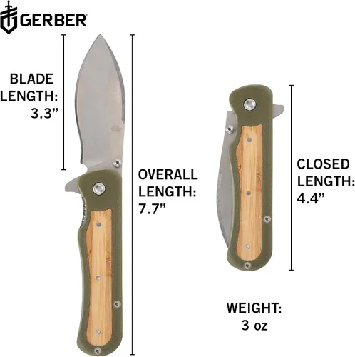 Vista 6 de Gerber Gear Confidant - Cuchillo de bolsillo EDC, cuchillo plegable de borde liso de 3.2 pulgadas, verde OD y bambú