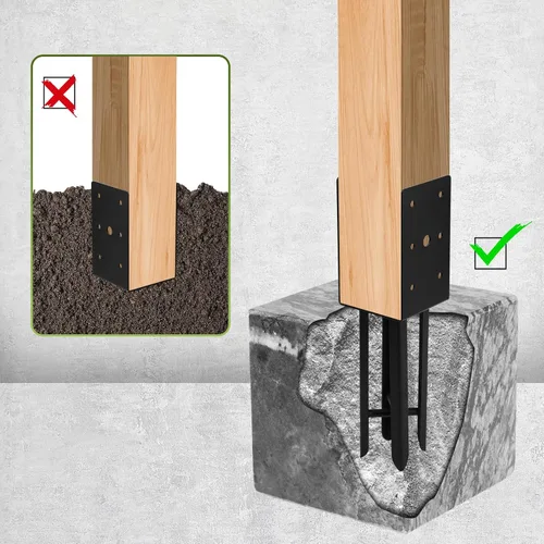 Vista 3 de Anclaje para poste de valla de hormigón húmedo de 4 x 4 pulgadas, 4 piezas (diámetro interior de 3.6 x 3.6 pulgadas), soporte de poste de valla