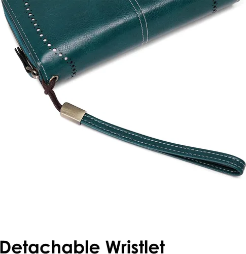 Vista 5 de KELEEL Carteras para mujer, de piel sintética, con bloqueo RFID, gran capacidad, tarjetero para mujer, cartera con pulsera, Marrón clásico, Classic