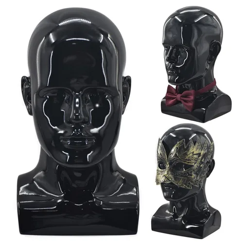 Vista 8 de FanLin Cabeza de maniquí masculino profesional para exhibir pelucas, sombreros, máscara de auriculares, gafas de sol, joyería y soporte de Azul