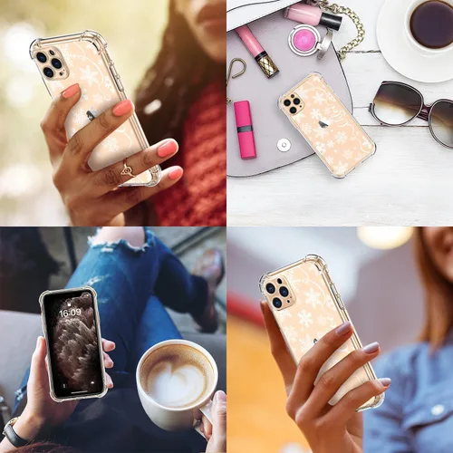 Vista 5 de LUXVEER Funda para iPhone 11 Pro con protector de pantalla, elegante diseño floral en TPU suave transparente, ajuste delgado, funda protectora
