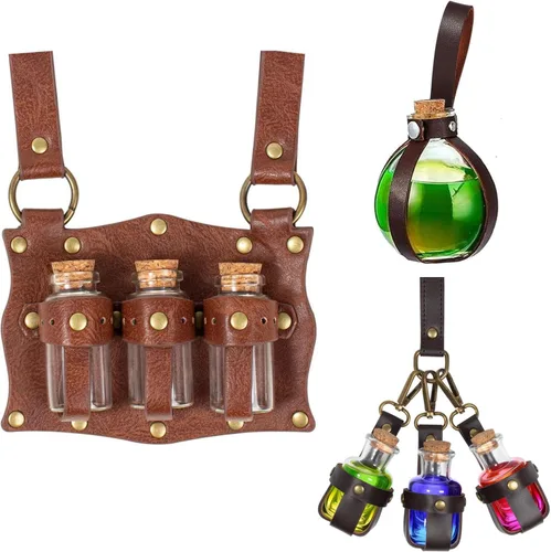 Vista 13 de SUMGOGO Botella mágica oscura de poción de corcho para Halloween, cosplay, feria Ren, accesorios de bruja, accesorios de disfraz, vaso redondo