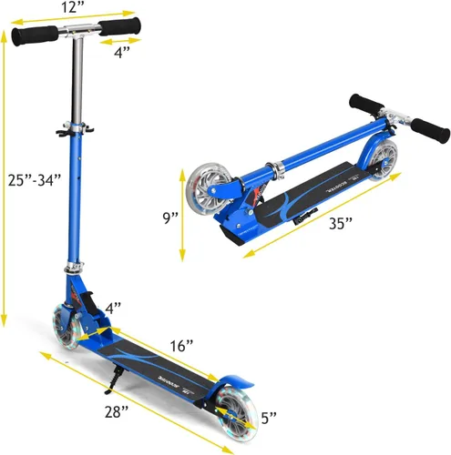 Vista 9 de Goplus Patinete plegable para niños, scooter de 2 ruedas con aluminio de lujo, freno de guardabarros trasero, altura ajustable, scooter deportivo