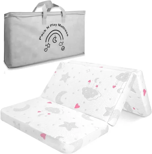 Vista 10 de Colchón Plegable Triple Pack and Play - Almohadillas de Colchones Pack N Play de 38"x26" con Cubierta Removible Transpirable - Colchón de Cuna