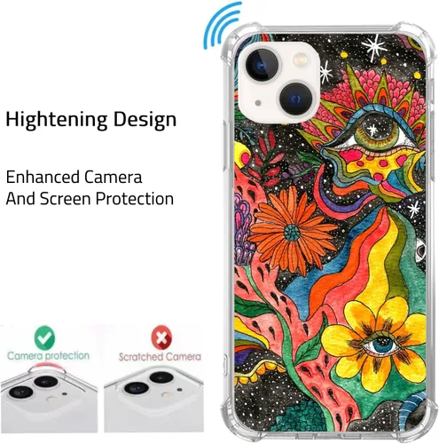 Vista 3 de Trippy - Funda psicodélica para iPhone 15, diseño de flores de arte hippie con ojos, para niñas, mujeres, niños, hombres, funda de TPU única