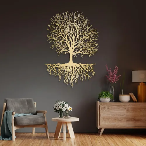 Vista 5 de Yemwot Arte de pared de metal árbol de la vida, arte de pared de árbol de metal, decoración industrial, silueta de rama, decoración de sala de estar