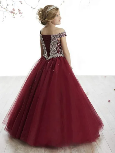 Vista 3 de Junguan Vestidos de baile formales con hombros descubiertos para niñas, vestidos de baile de princesa Aline 2020 TF002