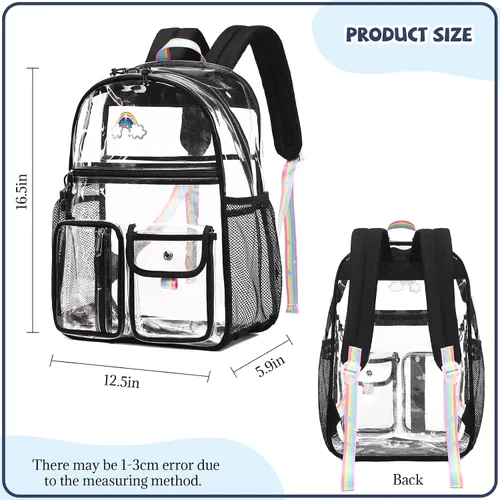 Vista 2 de Lanola Mochila aprobada para estadios, mochila transparente de PVC resistente, bolsa transparente para bolsas de libros de escuela secundaria
