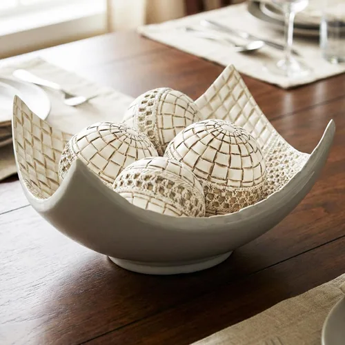 Vista 14 de Juego de 5 cuencos decorativos grandes con elegantes orbes/bolas, centro de mesa elegante para mesa de comedor/cocina, sala de estar o decoración