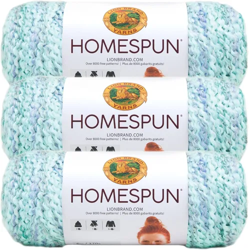 Vista 37 de Lion Brand Yarn Hilo Homespun, Hilo Suave y Voluminoso para Tejer, Ganchillo y Manualidades, 1 paquete, Beachside Stripes