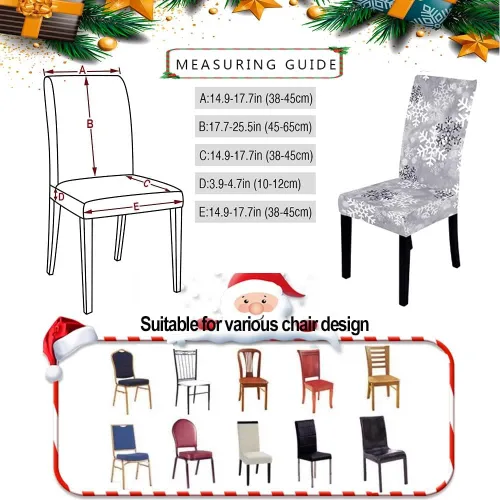 Vista 5 de LIPOR Juego de 2 fundas elásticas para sillas de comedor de Navidad, fundas elásticas para sillas Parsons con estampado de copos de nieve